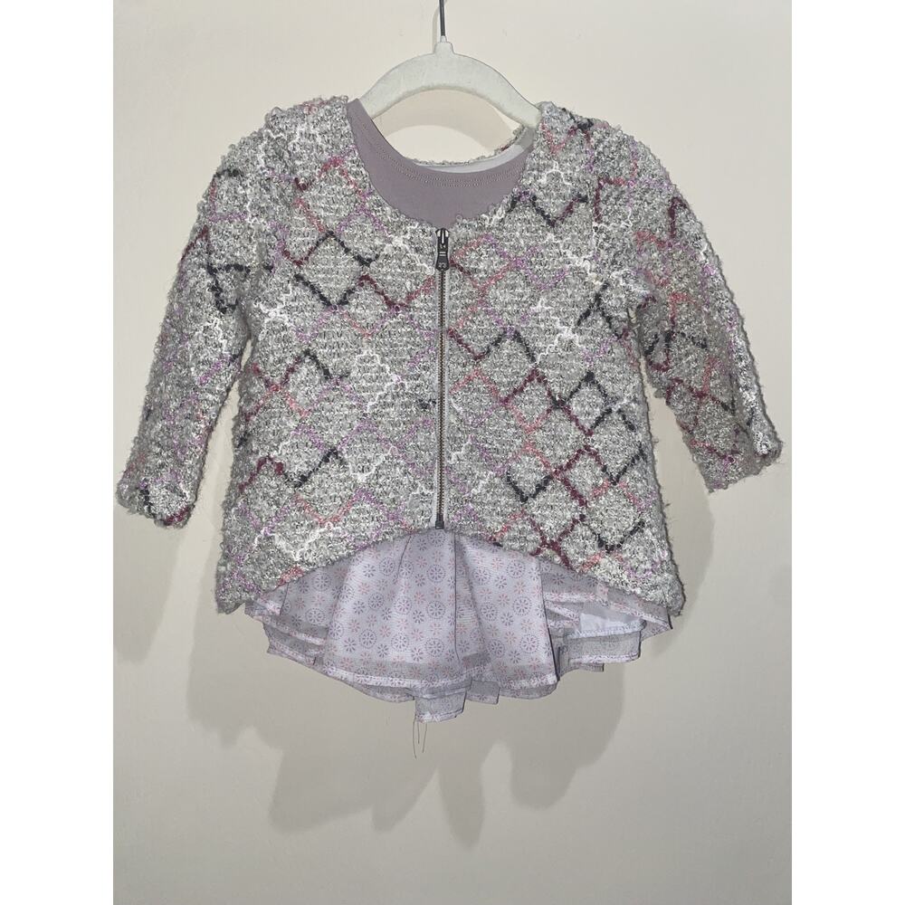 Pippa & Julie 24M Two Piece Dress Jacket Purple Gray Silver Ruffle Fall Winter